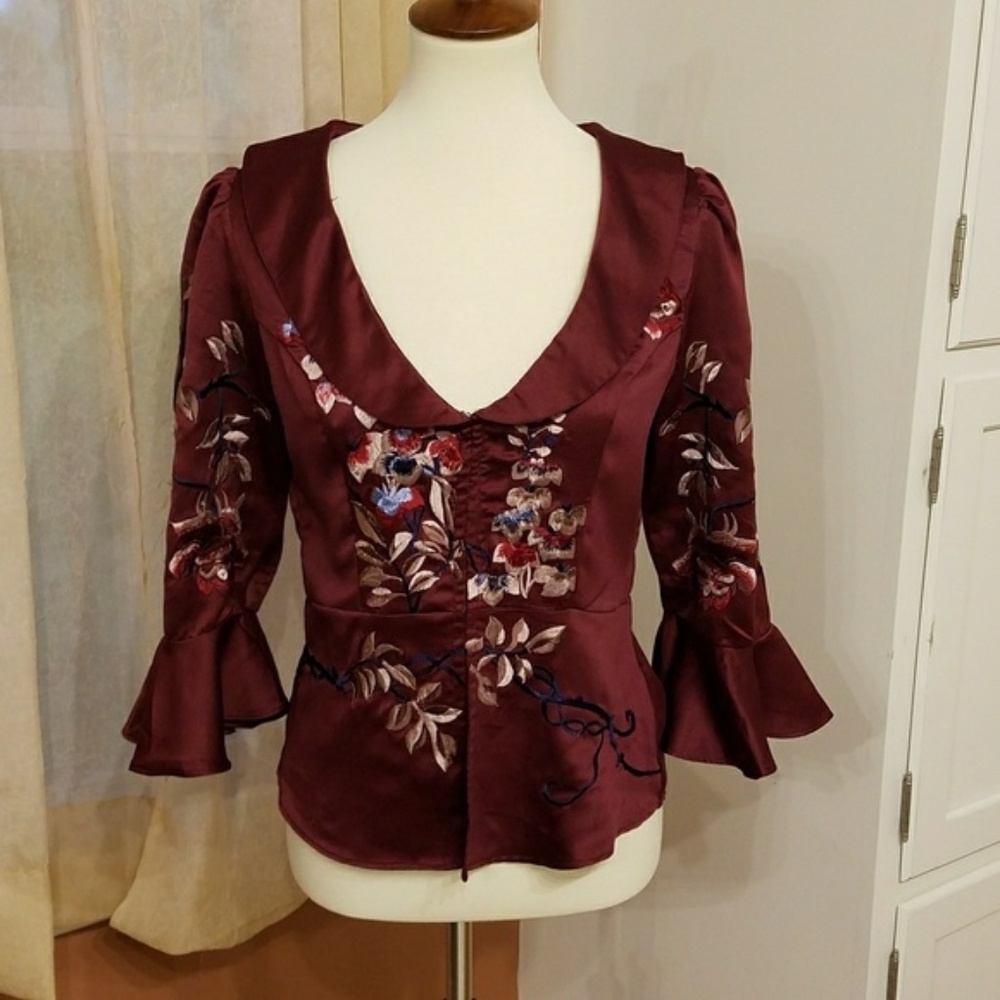 Free People Floral embroidered bell sleeve Top